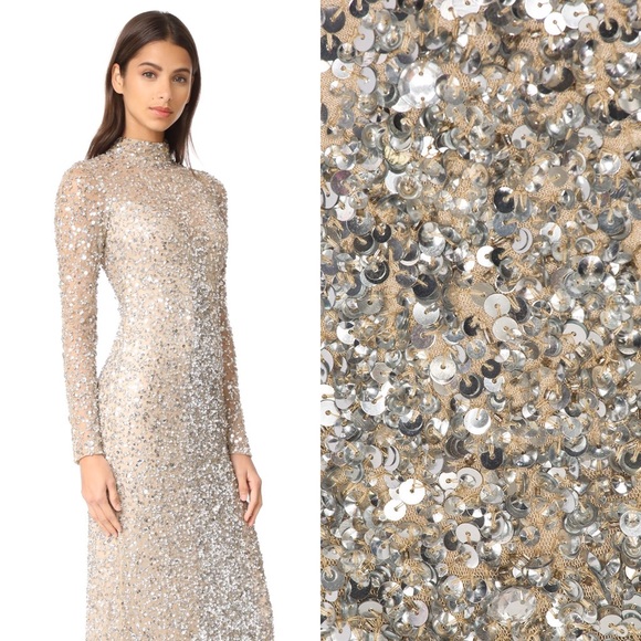 Parker Black Sequin Leandra Gown in Silver & Nude - Picture 6 of 8